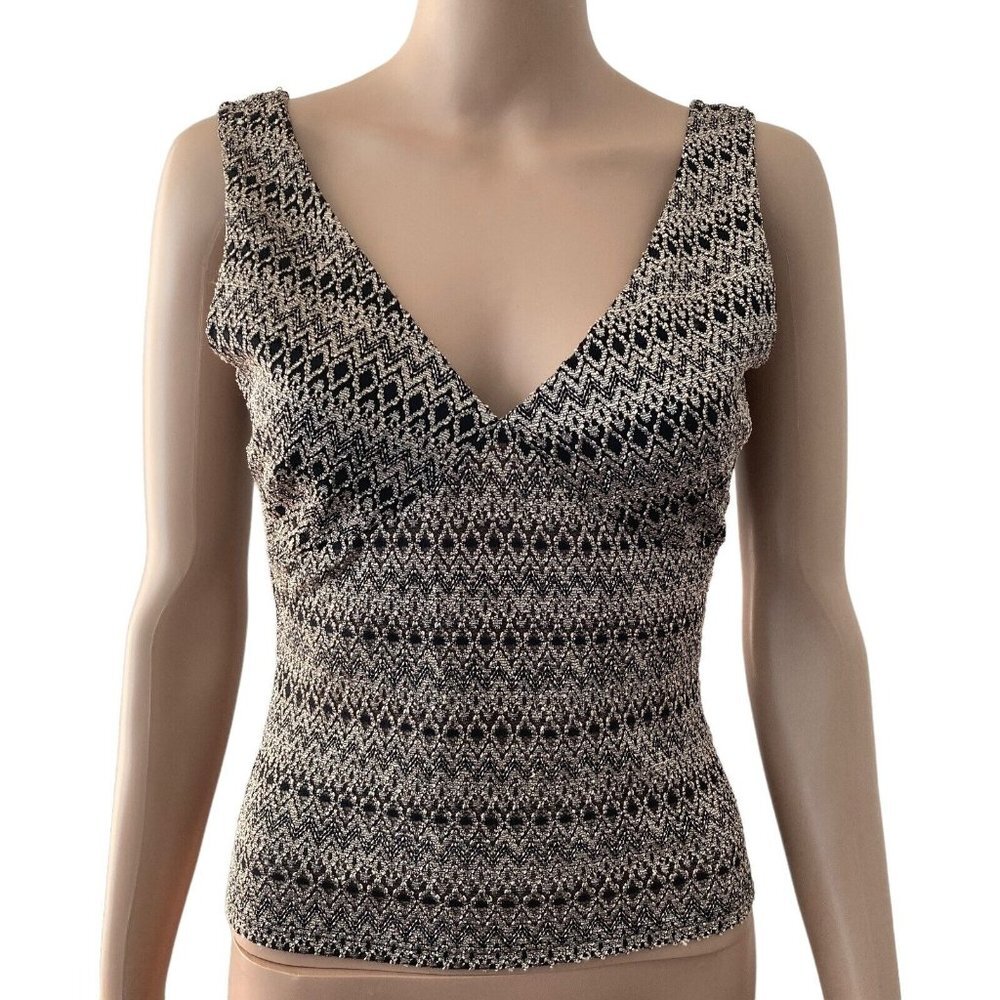 Rhapsodielle Tank Top Womens Small Bronze Black Textured Stretch
